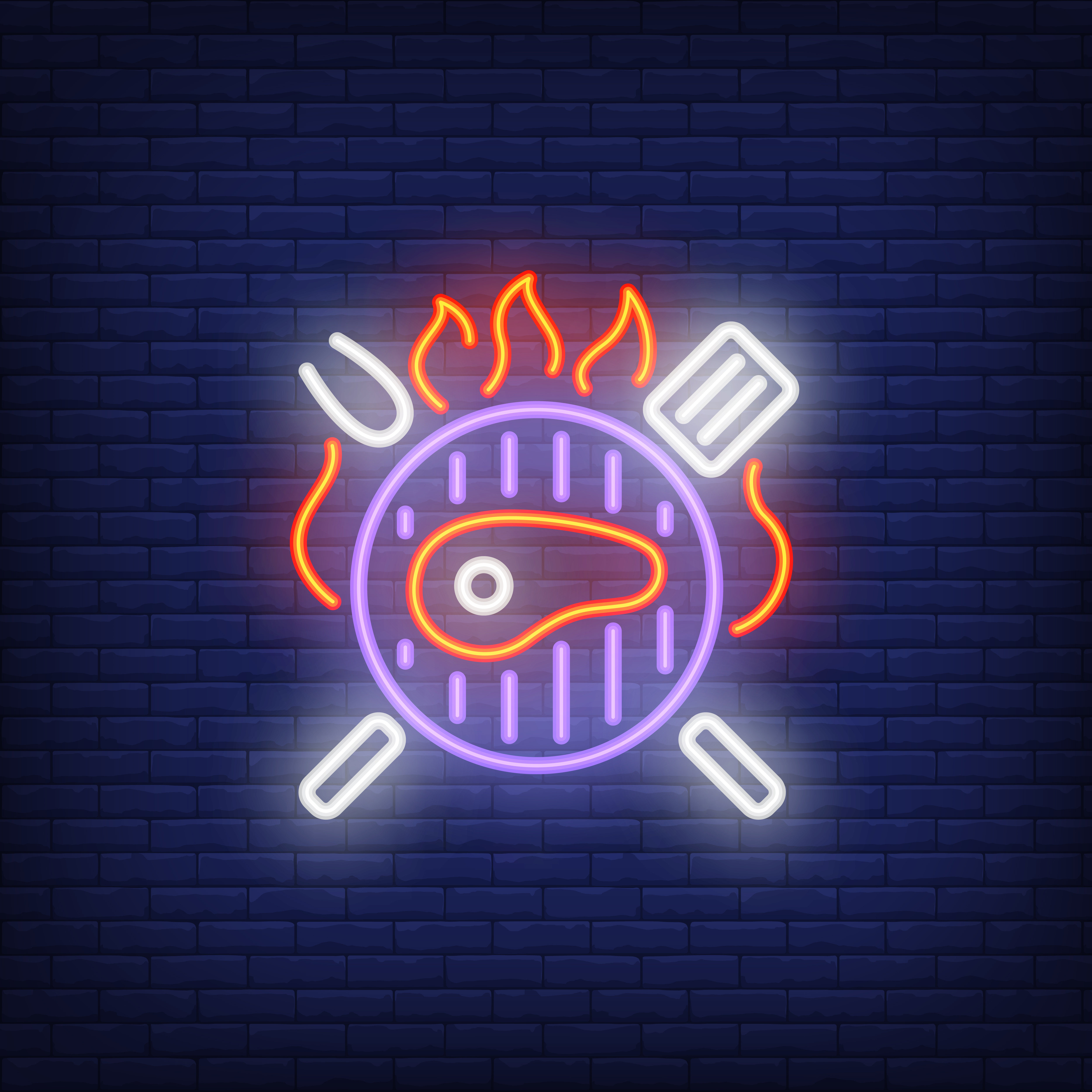 Beef steak on barbeque grill neon sign